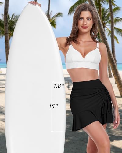 WOWENY Womens High Waisted Swim Skirts with Built-in Shorts Ruffle Adjustable Drawstring Bathing Suit Botttom Swim Skort3