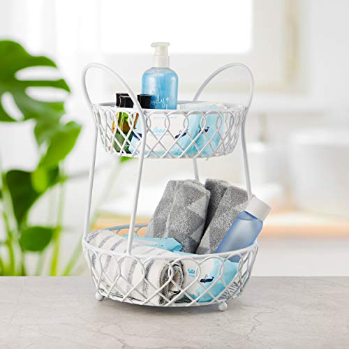 Gourmet Basics by Mikasa Loop and Lattice 2 Tier Basket, White - Thumbnail 4