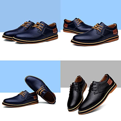 Men's Leather Lace-up Casual Oxfords,Comfortable Hand-Stitched Travel Non-Slip Softsole Derby Business Dress Shoes4