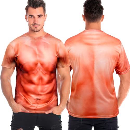 AYBUY Camiseta Divertida con Músculos en 3D, Impresión Patrón 3D Musculoso Camiseta Manga Corta Tops, Cuello Redondo Camiseta de Músculos Abdominales para Hombre 2XL