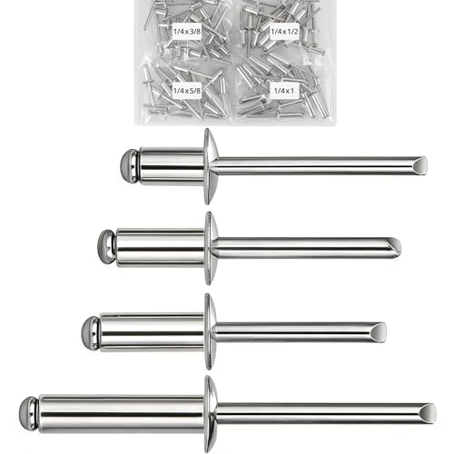 Front Sunroof Sunshade Will Not Latch or is Difficult to Latch in the Closed Position - 2010-2017 Buick Chevrolet GMC Saturn 5 ZQZ 70 Pcs 1/4 Inches Pop Rivets Assortment Kit - 4 Sizes Aluminum Rivets 1/4' x (3/8', 1/2', 5/8', 1'), Blind Rivets for Metal, Dome Head rivet kit