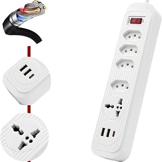 Filtro de Linha 4 Tomadas + 3 USB (1 Tipo-C), Extensão Elétrica,Extensão Tomada, Régua Tomada, Régua de Energia, Cabo 2metros Bivolt 2500W, Interruptor Liga/Desliga – Branco