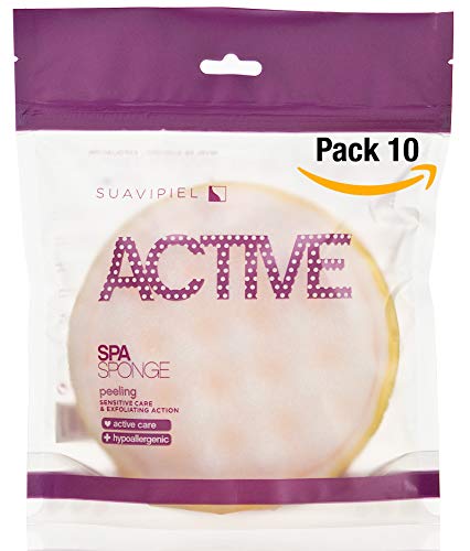 Esponja Active Spa doble acción 10 uds: exfolia y cuida tu piel. Caja con 10 esponjas envasadas individualmente