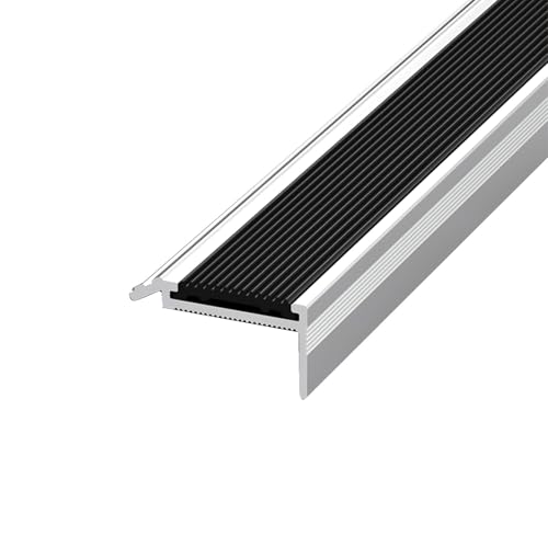 Profilo per Gradini Scale in alluminio a forma di L, Protezione per Bordi di Scale Antiscivolo 90/100/110/120cm con striscia in gomma per gradini interni ed esterni(Zwart,90x4x2cm)