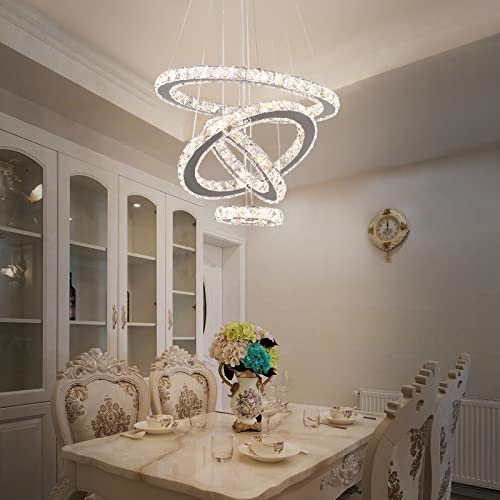 diisunbihuo Crystal Chandeliers Modern LED Rings Pendant Light Adjustable Stainless Steel Ceiling Light Fixture for Living Room Dining Room Bedroom(Multicolor,Non-dimmable or Fix Color) by diisunbihuo - Used condition - US$77.32