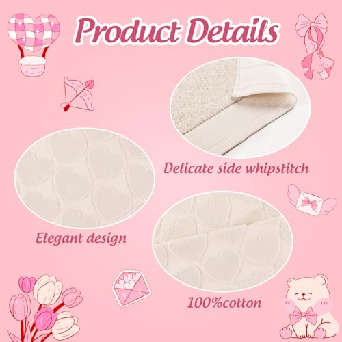 GreenPine 2 Pack Valentines Hand Towels Beige Heart Bathroom Decorative Towels Set for Drying, Cleaning, Cooking, Holiday 13.7'' x 29.5'' by GreenPine - Image 6