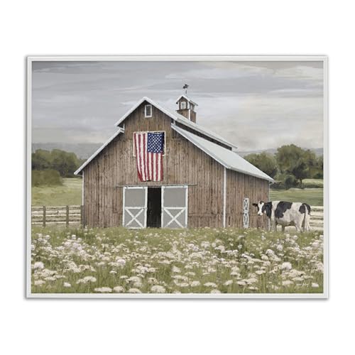 Patriotic Barn Cow Americana, 16 x 20 Inch Framed Giclée Print