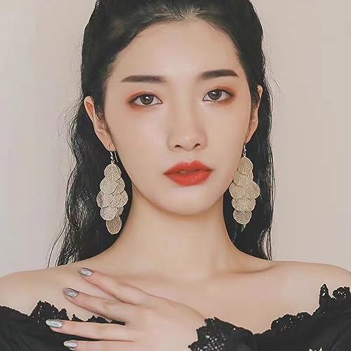 Boho Gold Dangle Earrings for Women Trendy Long Drop Chandelier Bohemian Fligree Leaf Earrings Dangling Lightweight Hyopallergenic for Women3