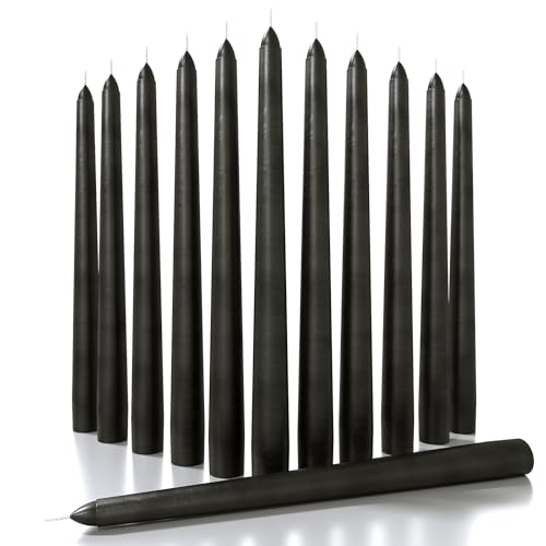 CANDWAX 10 inch Taper Candles Set of 12 - Unscented Black Tapered Candle Sticks - Perfect for Halloween Decoration
