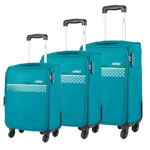 Image of Safari Dynamo Set of 3 (Cabin + Medium + Large) Trolley Bags Polyester Expandable Soft Luggage, 4 Wheels 360 Degree Wheeling, Travel Bag, Suitcase for Travel, Trolley Bags for Travel (Teal)