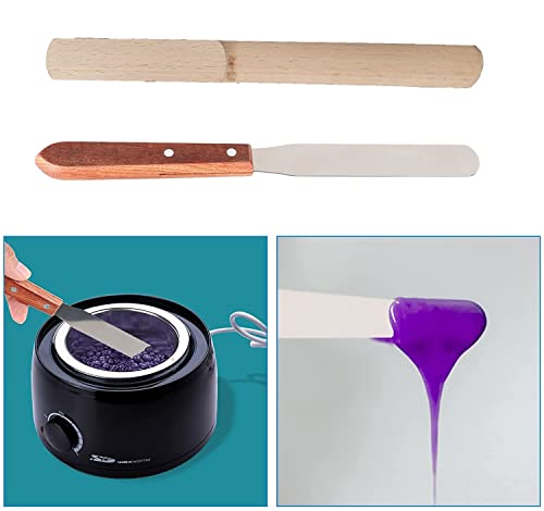 Image of Metal Wax Spatula with Wooden Finish Handle Waxing Applicator Knife Wooden and Steel Plate for Personal Professional Use Women Hair Removal Combo Stainless Reusable Kit Home Salon Sliver