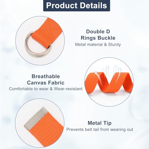 Image of WHIPPY Mens Canvas Belt with Metal Double D-ring 1 1 /2 inch Wide Plus Size Unisex Web Cloth Casual Belt for Jeans Pants