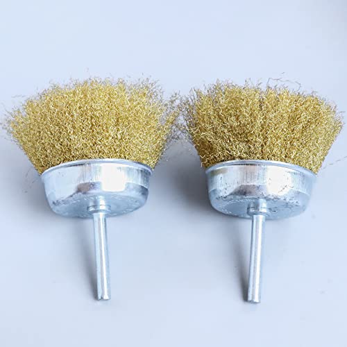 Image of 2PCS Brass Wire Cup Brush Kit for Drill,Crimped Cup Brush with 6mm Shank,0.13mm True Brass Wire,Soft Enough to Cleaning or Deburring with Less Scrach