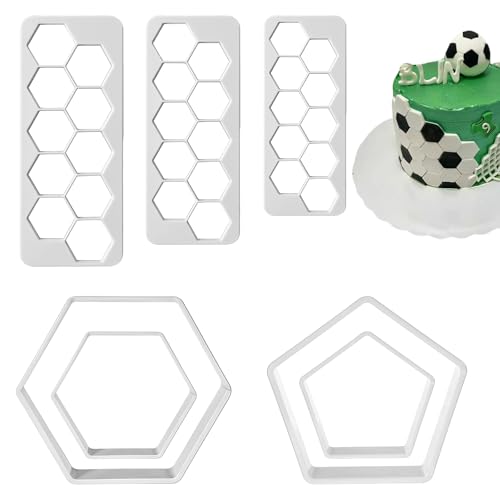 Bewudy 7 cortadores de galletas de fútbol, cortador hexagonal de galletas de fútbol, decoración de pasteles, fondant, moldes geométricos multiusos para hornear galletas y sándwiches