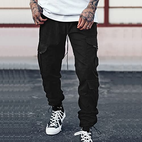Men's Casual Cargo Sweatpants Waist Solid Color Pocket Trouser Fashion Overalls Beach Pockets Pant Cute Plush2