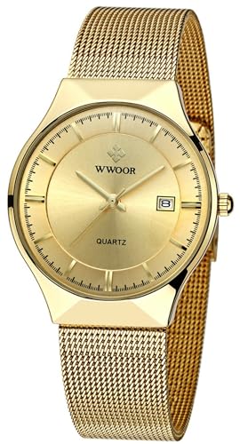 Montre à quartz homme ultra fine étanche bracelet maille acier inoxydable MASTOP dateur