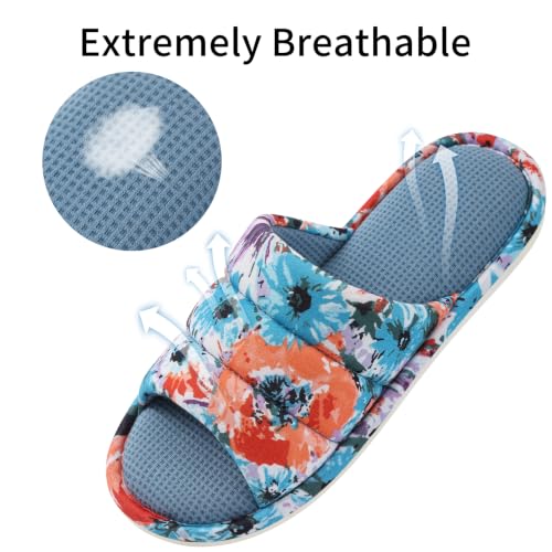 Image of Summer House Slippers for Women Men Waffle Indoor Slippers | Breathable Open toe Home Shoes, Memory Foam Slip-on Washable Bedroom Slides