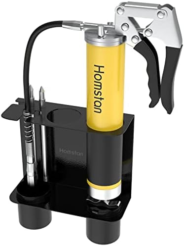 Homstan Grease Gun Holder, Grease Gun Garage Organizer Wall Mount, Built-in Removable Drip Cups, Cartridge Holder, Extension Bend/Straight Pipe Holder, Grease Gun Storage Holder for Tractor Garage