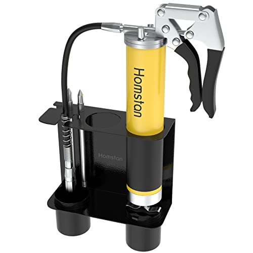 Homstan Grease Gun Holder, Grease Gun Garage Organizer Wall Mount, Built-In Removable Drip Cups, Cartridge Holder, Extension Bend/Straight Pipe Holder, Grease Gun Storage Holder For Tractor Garage #TOP2