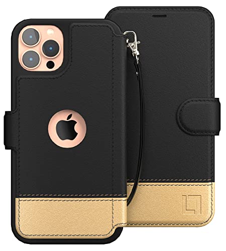 Image of LUPA Legacy Compatible with iPhone 12 Pro Max Case Wallet, Case with Card Holder for Men & Women, Faux Leather Flip Case, Luxury Cover, Golden Dusk [Includes Wristlet]