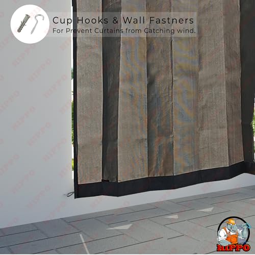 Image of HIPPO Heavy Duty Waterproof Outdoor Curtain 260 GSM - HDPE Coated Light Filtering Curtain for Lawn, Garden, Patio, Balcony & Hotel Outdoor Areas (4 Feet X 4.5 Feet, 2IN1 Pebble-Grey, 2 PC)