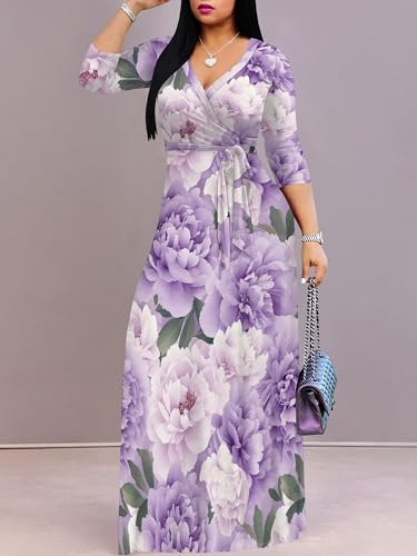 Image of PinkPatty Women's Long Sleeve Maxi Dress Plus Size Trendy Wedding Guest Dress with Pockets&Belt