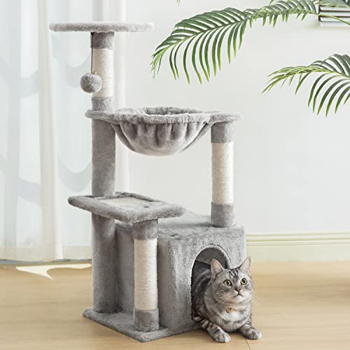 Kilodor Cat Tree, Small Cat Condo Tower With Hammock, Sisal Scratching Post For Kitten Grey #TOP6
