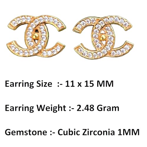 Sterling Silver Double C Earrings | Stylish Designer Alphabet Stud Earrings | Chic Letter Design | Hypoallergenic | Perfect for Parties & Gifts. (Choose your Design)3