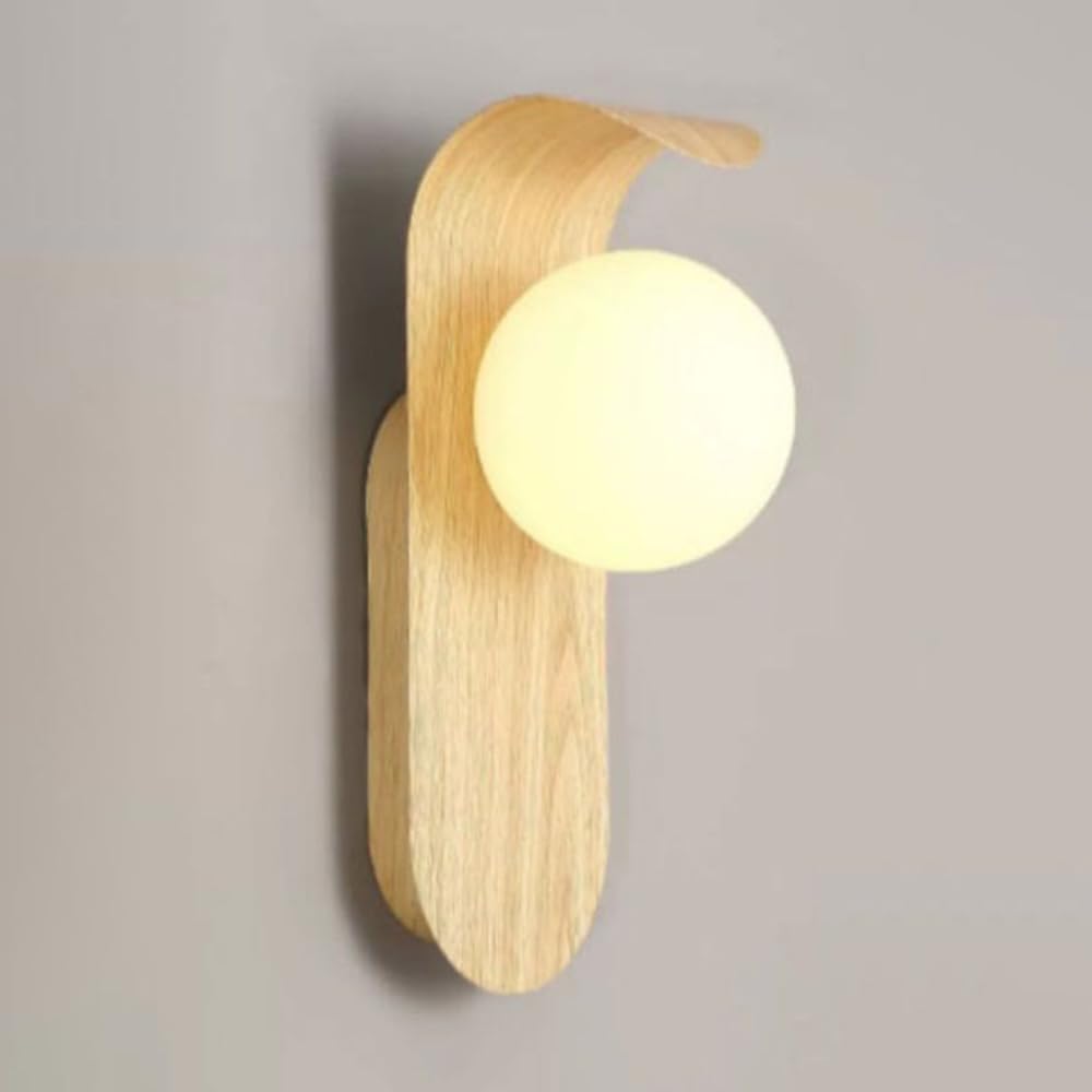 SXWNBIFH wall lamp Nordic Wall Sconce Glass Globe Wall Light, Geometric Wall Mounted Lamp Bedroom Bedside Lighting Fixture, Living Room Decor Sconces Indoor Wall Lamps for Living Room(Color:Ash Wood