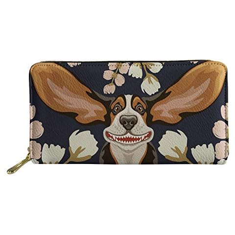 Woisttop Basset Hound Dog Flower Long Wallet Cute Animal Floral Zippered PU Leather Purse Traveling Pouch Gift for Women Cover