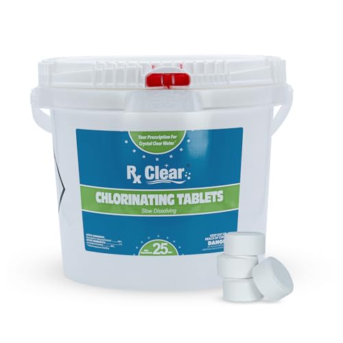 Rx Clear 1' Inch Chlorine Tabs | 25 Pounds | Use Tablets as Bactericide, Algaecide, & Disinfectant...