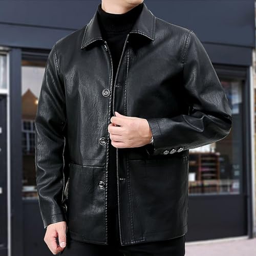 Chaqueta Bomber de cuero para hombre con cuello solapa miniatura 3