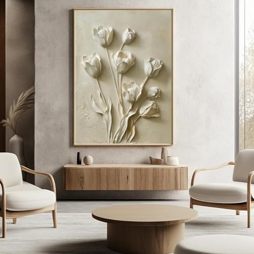 Toile blanche moderne en relief 3D fleur salon