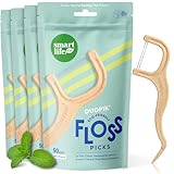 SmartLifeco Biodegradable* Dual Thread Dental Floss Picks - Thin Thread Tooth Flossers for Adults & Kids, Eco-Friendly Handle, Toothpick Soft on...