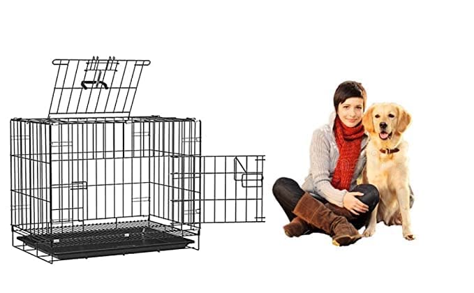 Image of Dog Trust Dog cage Powder Coated Iron Cage with Removable Tray for Dog 24 Inch Silver Black for Medium Size Dogs (24 inch Black cage)