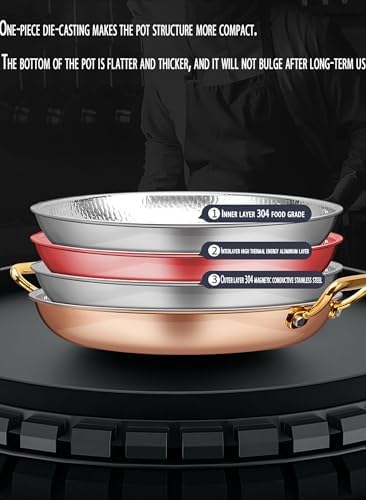 Handmade Spanish Paella Pan, Copper & Stainless Steel Nonstick Frying Pan, Ideal Cookware for Authentic Spanish Dishes at Home & Restaurants