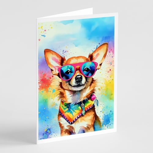 Caroline's Treasures DAC2489GCA7P Chihuahua Hippie Dawg Greeting Cards Pack of 8 Blank Cards with Envelopes Whimsical A7 Size 5x7 Blank Note Cards