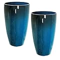 Goldshire 2 Packs 21 inch Tall Planter, Indoor Outdoor Round Planter for Porch, Large Plant Pot with Drainage Hole for Home Garden Front Door, Blue Glossy Round Pots for Plants