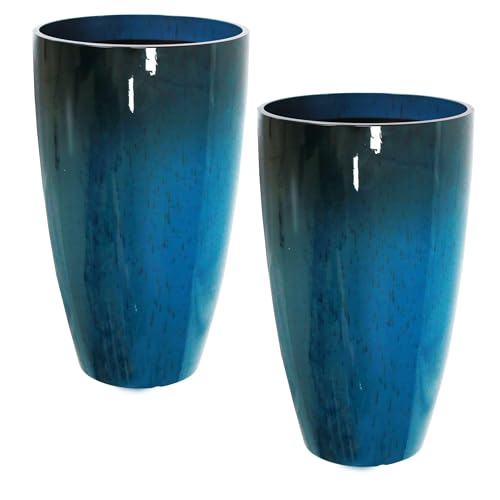 Goldshire 2 Packs 21 inch Tall Planter Indoor Outdoor Round Planter for Porch Large Plant Pot with Drainage Hole for Home Garden Front Door Modern Decorative Pots for Plants (Blue)
