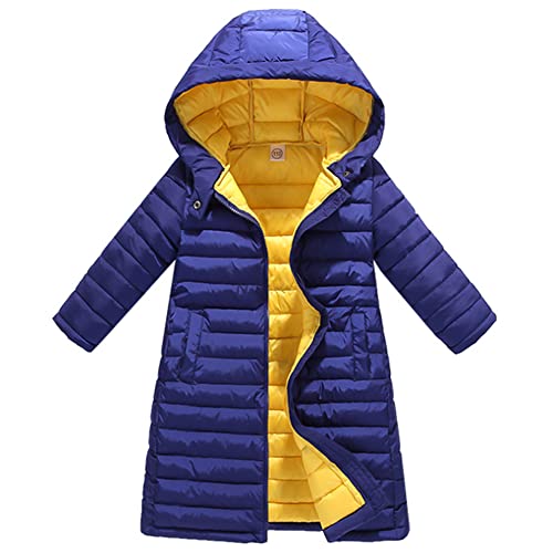 Children's Warm Hooded Padded Coat Boys Girls Long Down Jacket Windproof Warm Puffer Coat Winter Snowsuit Baolan 150 Royal Blue