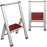 Step Ladder 1 Step Folding, Decorative - Beautiful Mahogany & Silver Aluminum, Ultra Slim Profile, Anti Slip Steps, Sturdy-Portable for Home, Office, Kitchen, Photography Use,by SORFEY