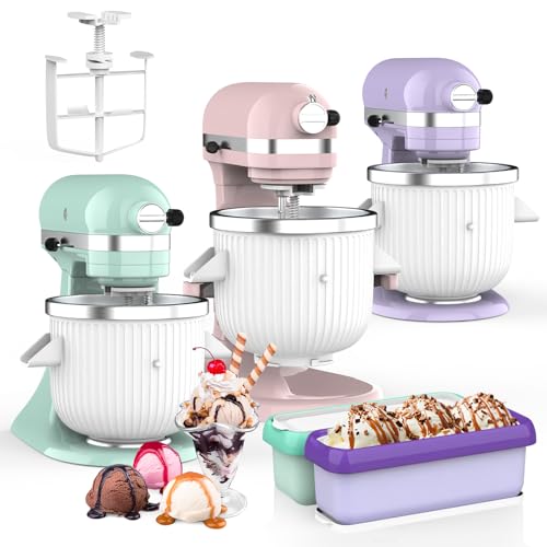 Ice Cream Maker Attachment for KitchenAid Stand Mixer,Compatible with 4.5/5QT/6QT Mixers,2 Homemade Ice Cream Containers,2 Quart for Kitchenaid Mixer Attachments Frozen Yogurt/Sorbet Gelato Maker