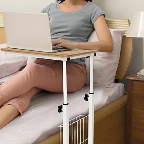 Image of ABOUT SPACE Over Bed Table - Portable Overbed Food Table for Elders - Height Adjustable DIY Study Table with Wheels for Laptop, Home and Office, Hospital (L48 x B 30 xH 55-82 cm, White)