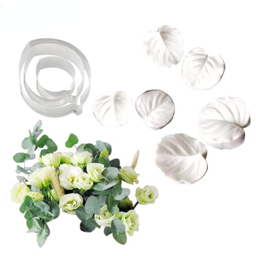 Welink Lot de 9 moules en silicone en forme de feuilles d'eucalyptus - Moule en acier inoxydable pour pâte à sucre - Moule fait à la main - Outil de décoration de gâteau