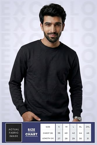 Image of EXCELLO Men's Sweatshirt, 100% Cotton Feel, GSM 280, Premium Cotton, Biowash, Long Sleeve, Casual