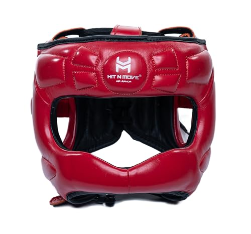 HIT N MOVEÂ® Air Armor Face Saver Boxing Headgear, Lightweight Protective Gear for MMA, Kickboxing, Martial Arts, Training & Sparring and Combat Sports (Red, L/XL 22.5 in +)