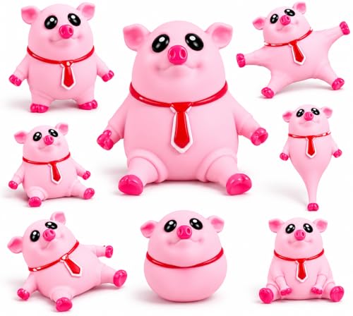 Image of Cute Pink Pig Squishy Toy with Stretchable Soft Body and Tie Design, Squeezable Fidget Toy for Kids and Adults, Desk Play, Travel Fun, Party Favors, Birthday Return Gifts