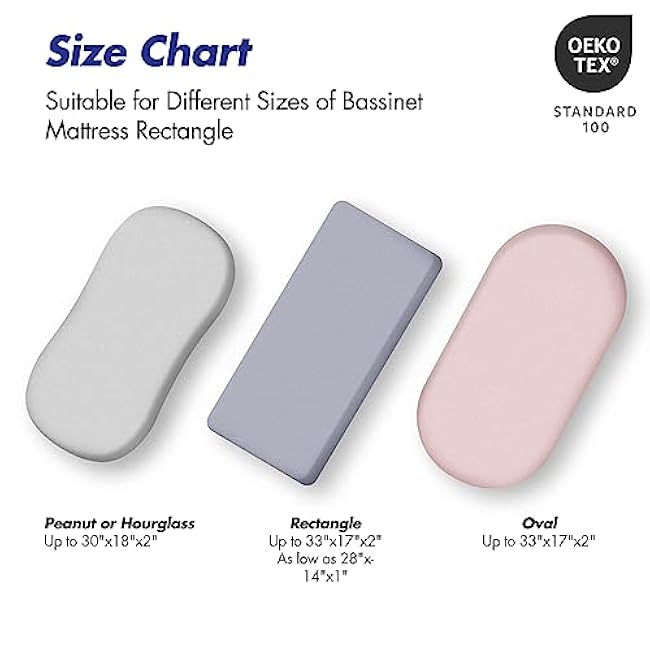 Bassinet Sheets for Baby Boy and Girl, Bassinet Sheet Neutral, Fit for Rectangle, Round, Oval, Hourglass Mattress, Flexible for Different Bassinet Pad/Mattress 2 Pack