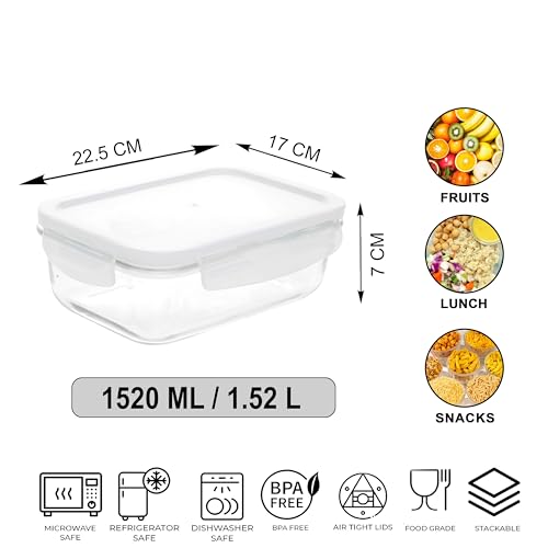Image of Cutting EDGE 1520ml Rectangular Borosilicate Glass Food Container(Set of 2) | Lunch box, leftovers storage, lunch packing, freezer use, kitchen organization, transparent container, for food Preparation