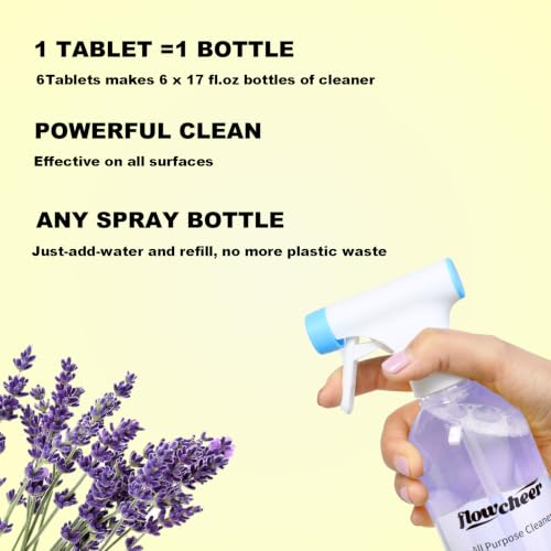 Image of flowcheer Multi Surface Cleaner Refills - 6 Pack (Lavender) | All Purpose Cleaning Refill Tablet-Makes 96 fl oz Bottles of Spray Cleaner for Household & Kitchen
